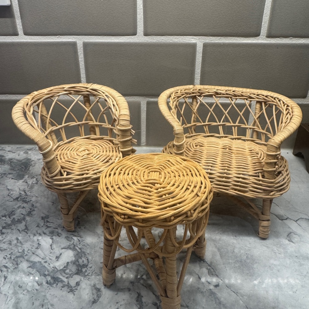 Dollhouse Wicker Chair and Table Set